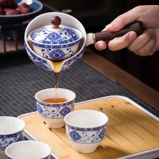 Ceramic Tea Pot Set - Rotating Design - Infuser Included