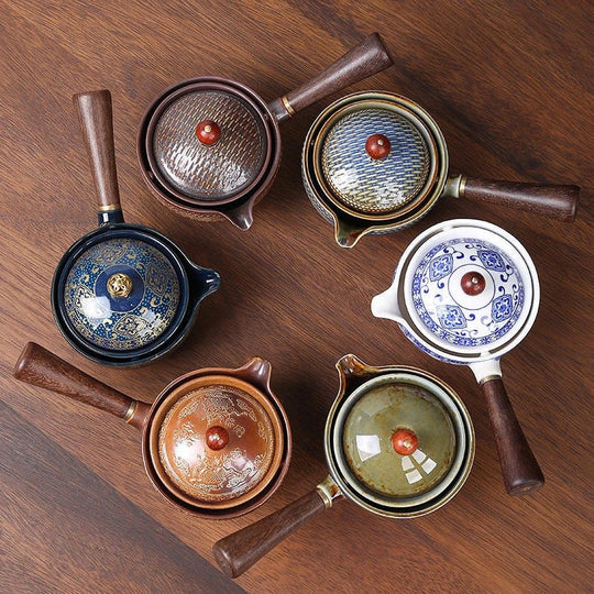 Ceramic Tea Pot Set - Rotating Design - Infuser Included