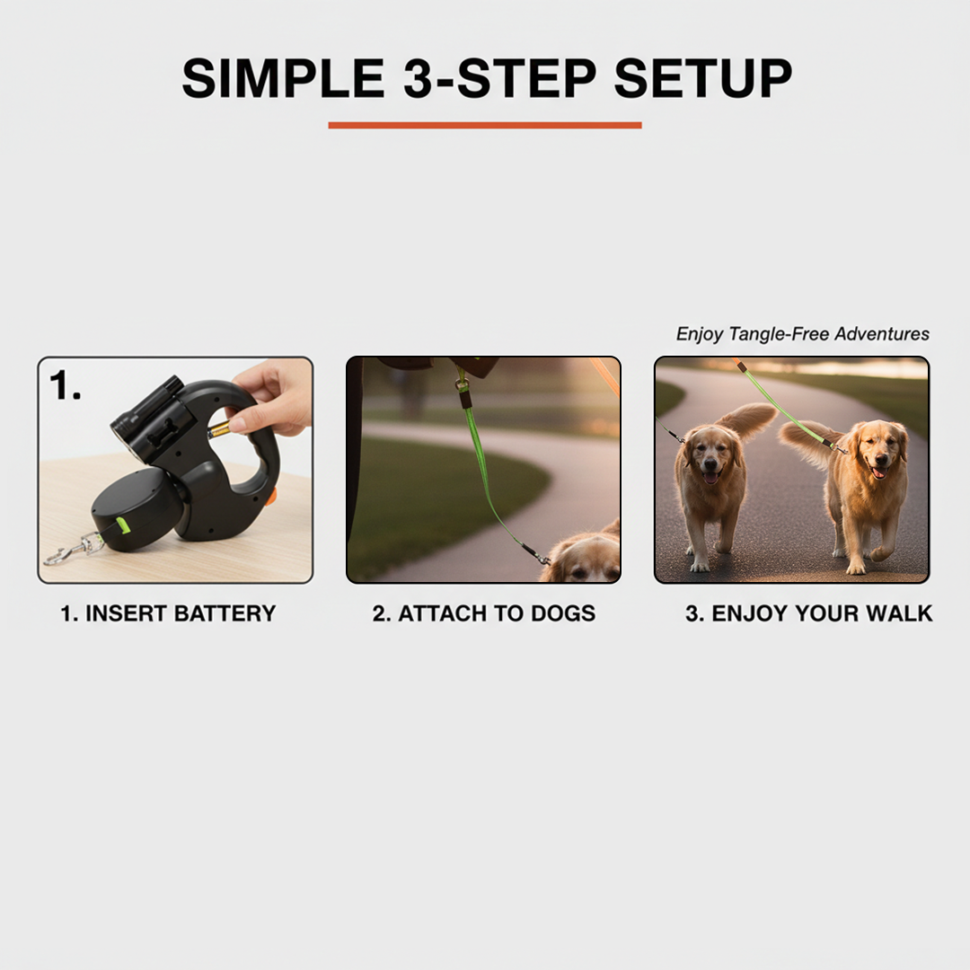 Dog Leash with Tangle-Free Design and LED Light