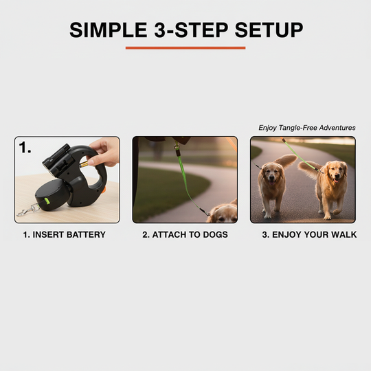 Dog Leash with Tangle-Free Design and LED Light