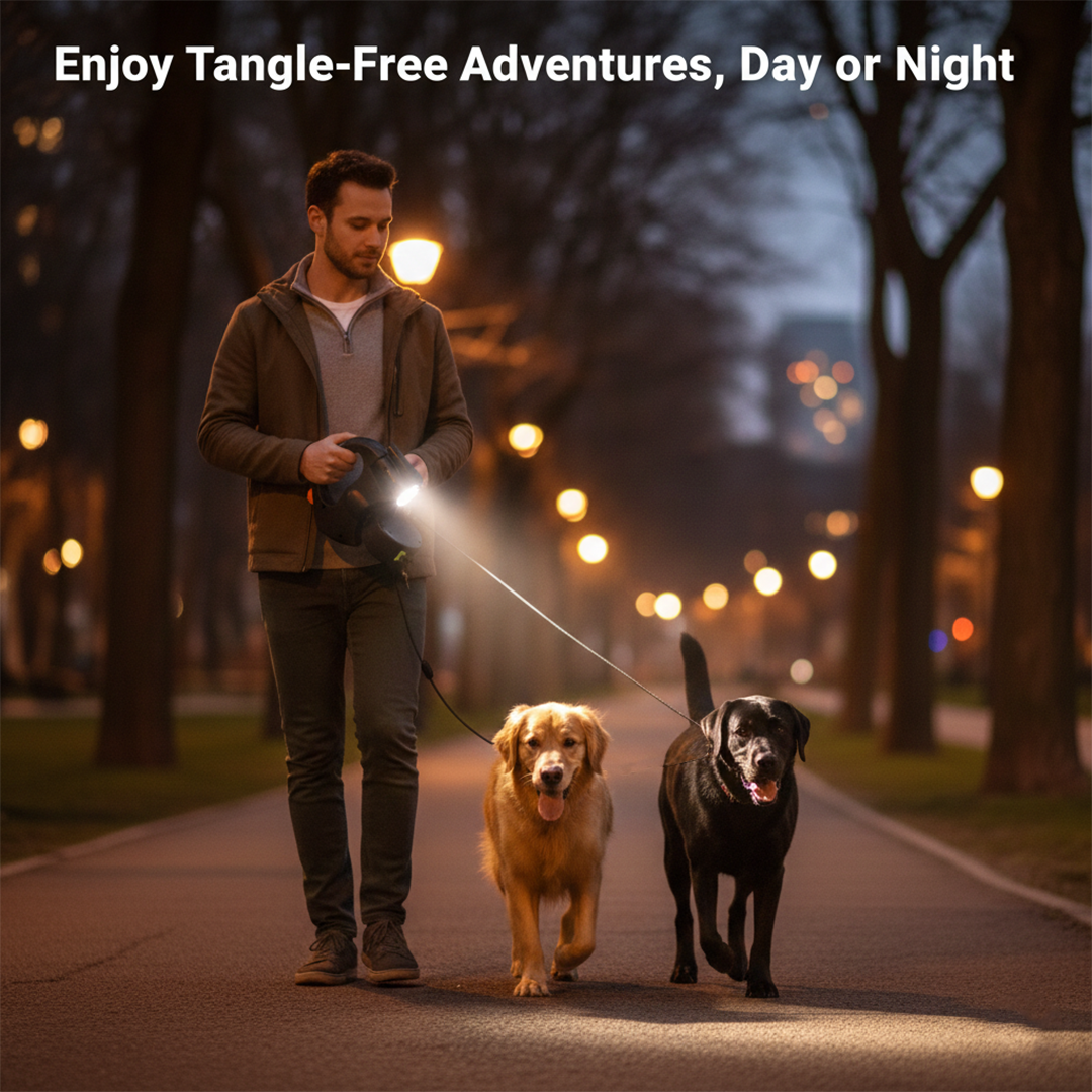 Dog Leash with Tangle-Free Design and LED Light