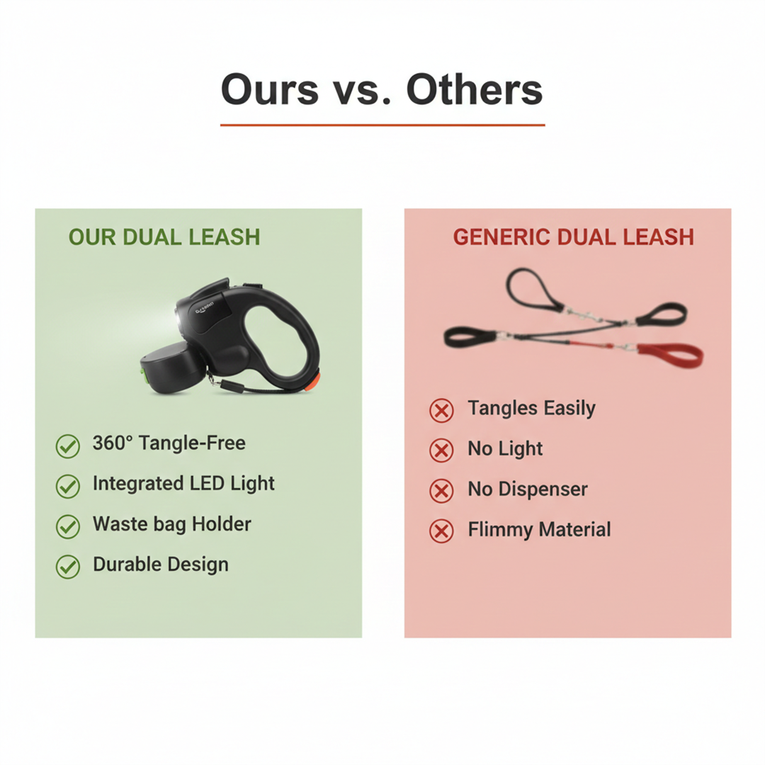 Dog Leash with Tangle-Free Design and LED Light