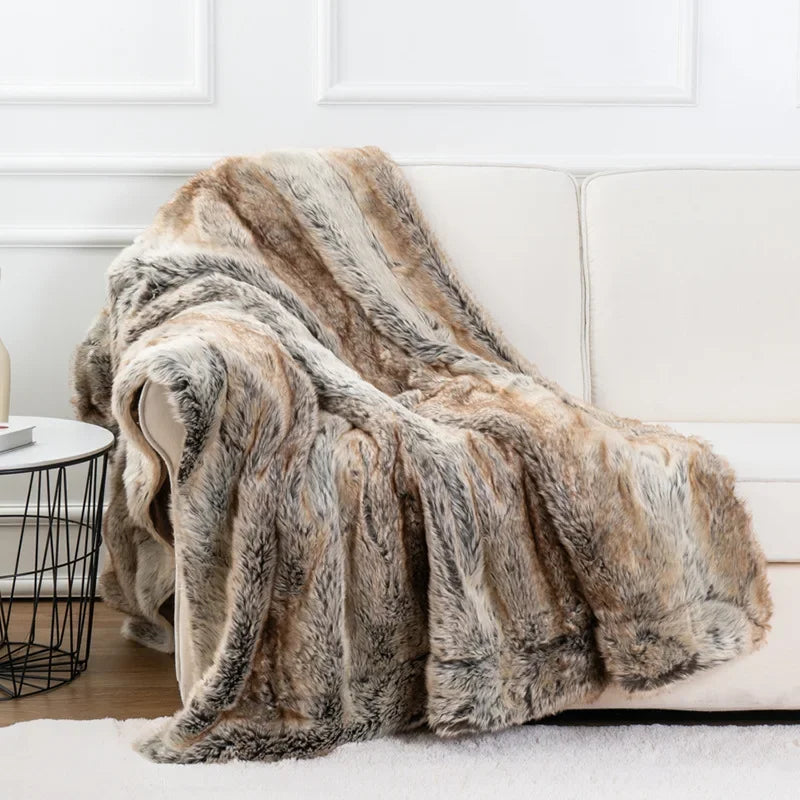 Faux Fur Throw Blanket - Soft Mink - Decorative Design