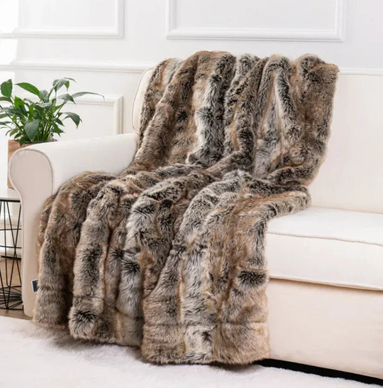 Faux Fur Throw Blanket - Soft Mink - Decorative Design