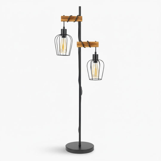Floor Lamp - Industrial Frame - Wooden Accents