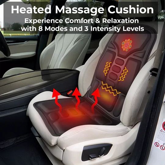 Heated Massage Cushion Pad - For Chair and Car Use - Vibrating Nodes