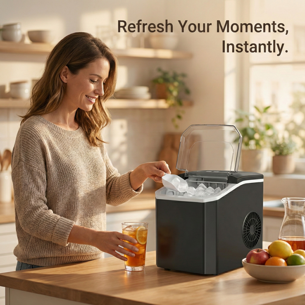 Ice Maker with Self-Cleaning and Portable Design