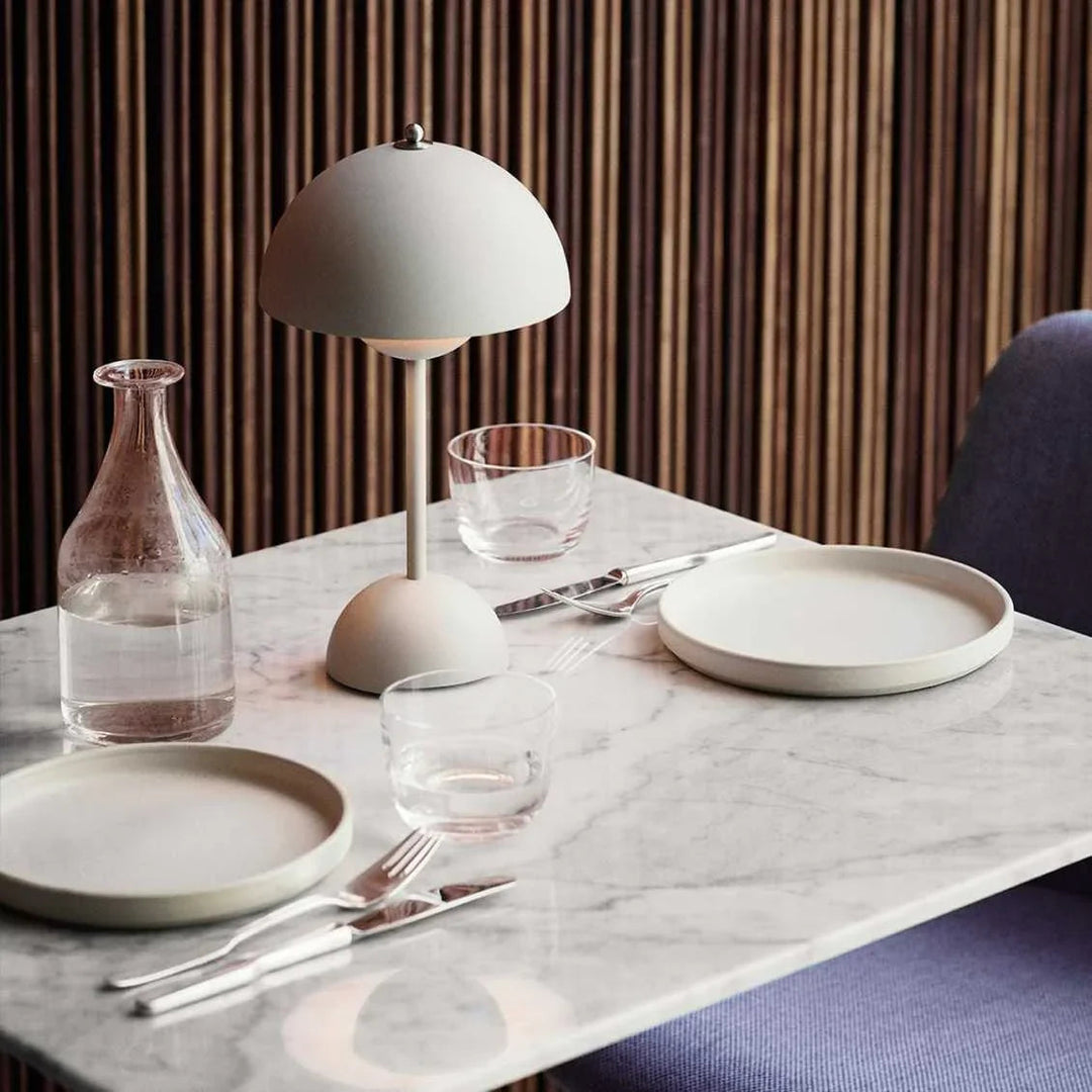 LED Table Lamp - White Dome - Rechargeable