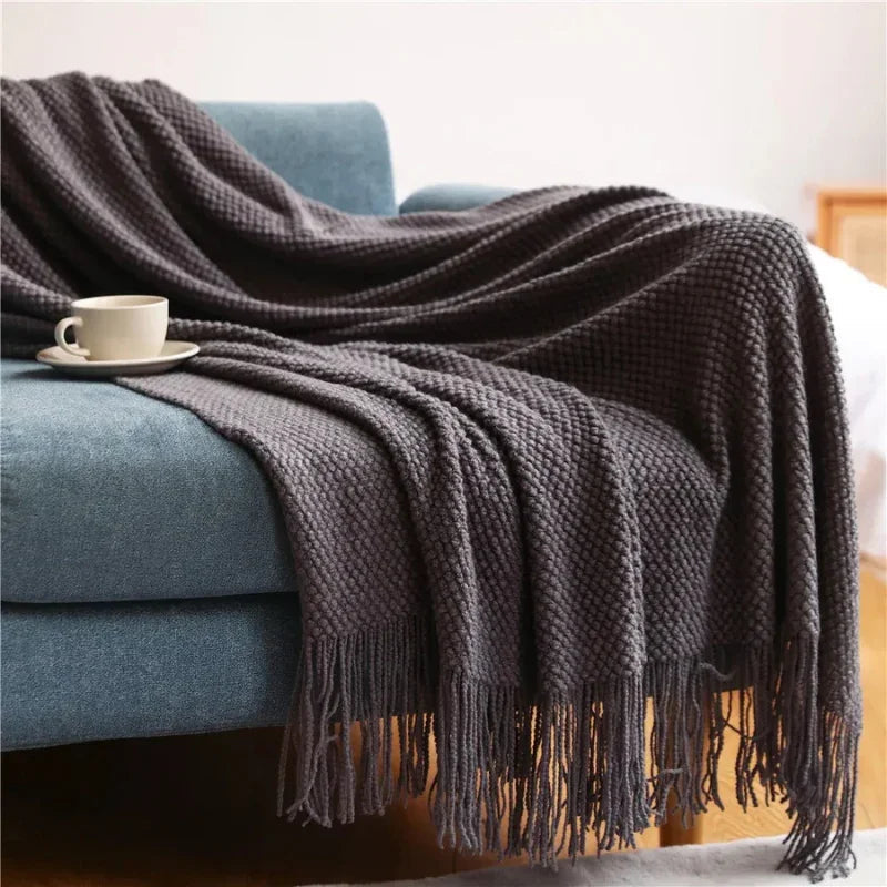 Merino-Style Blanket - Tassels - Acrylic Fabric