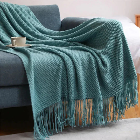Merino-Style Blanket - Tassels - Acrylic Fabric