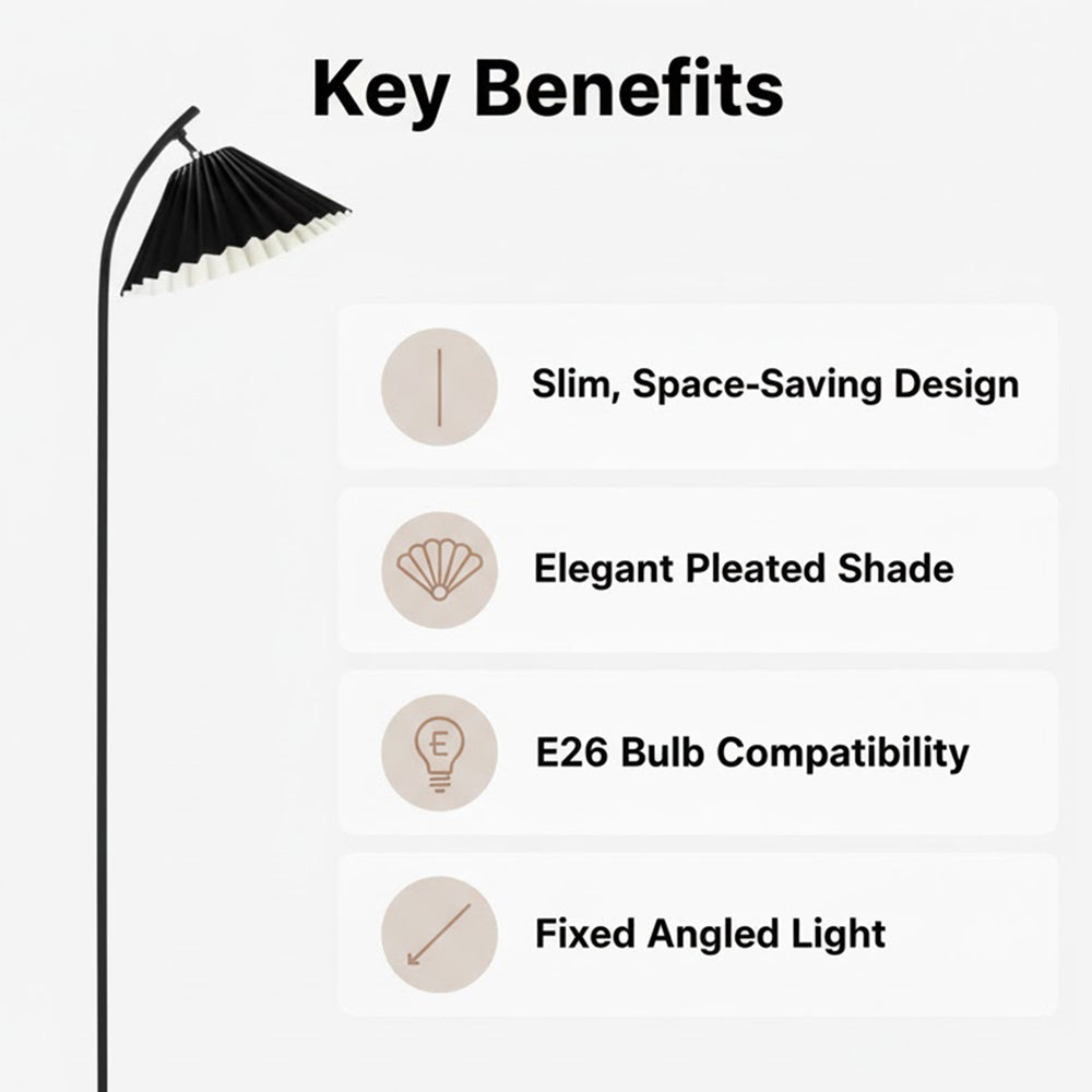 Floor Lamp - Slim Design - Pleated Shade