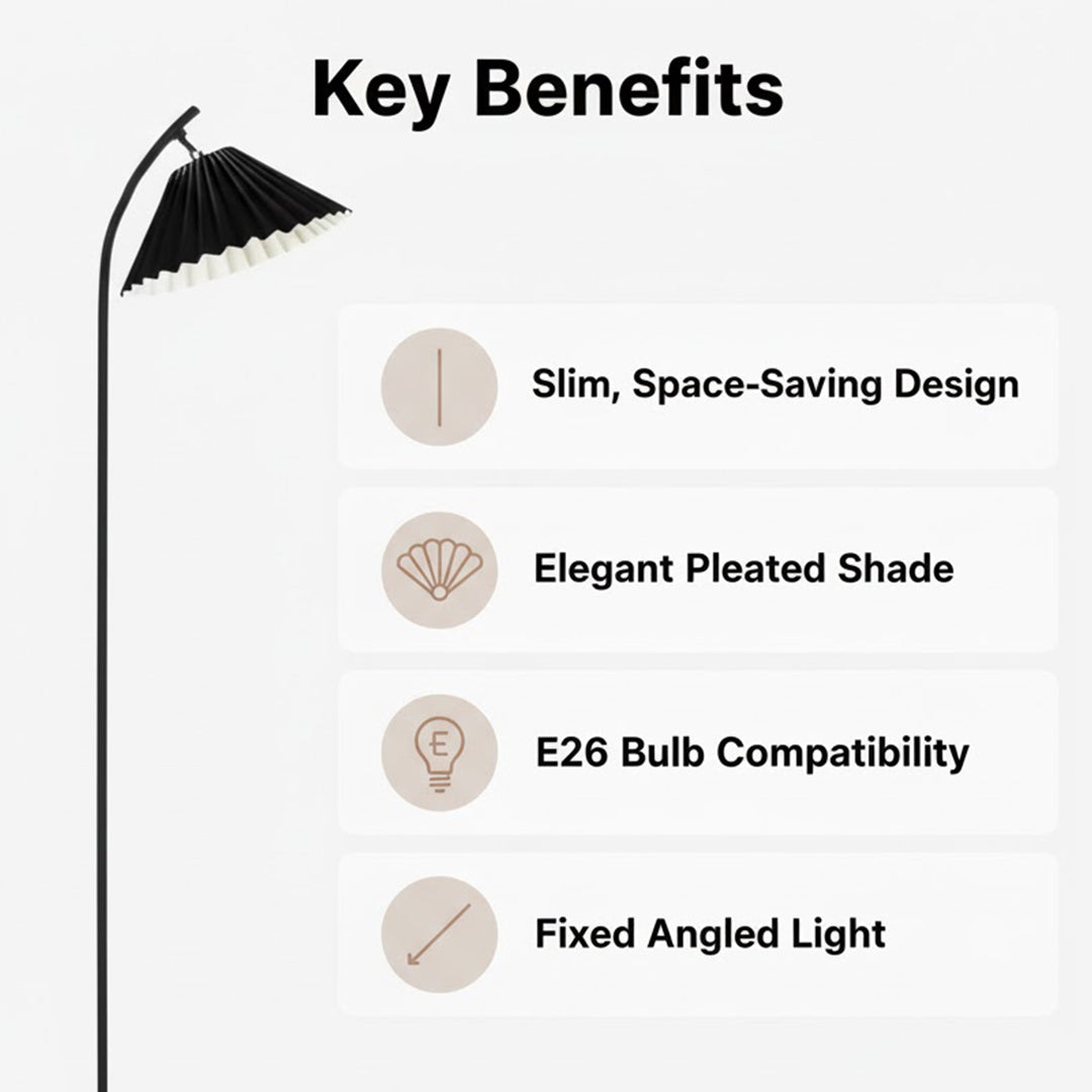 Floor Lamp - Slim Design - Pleated Shade