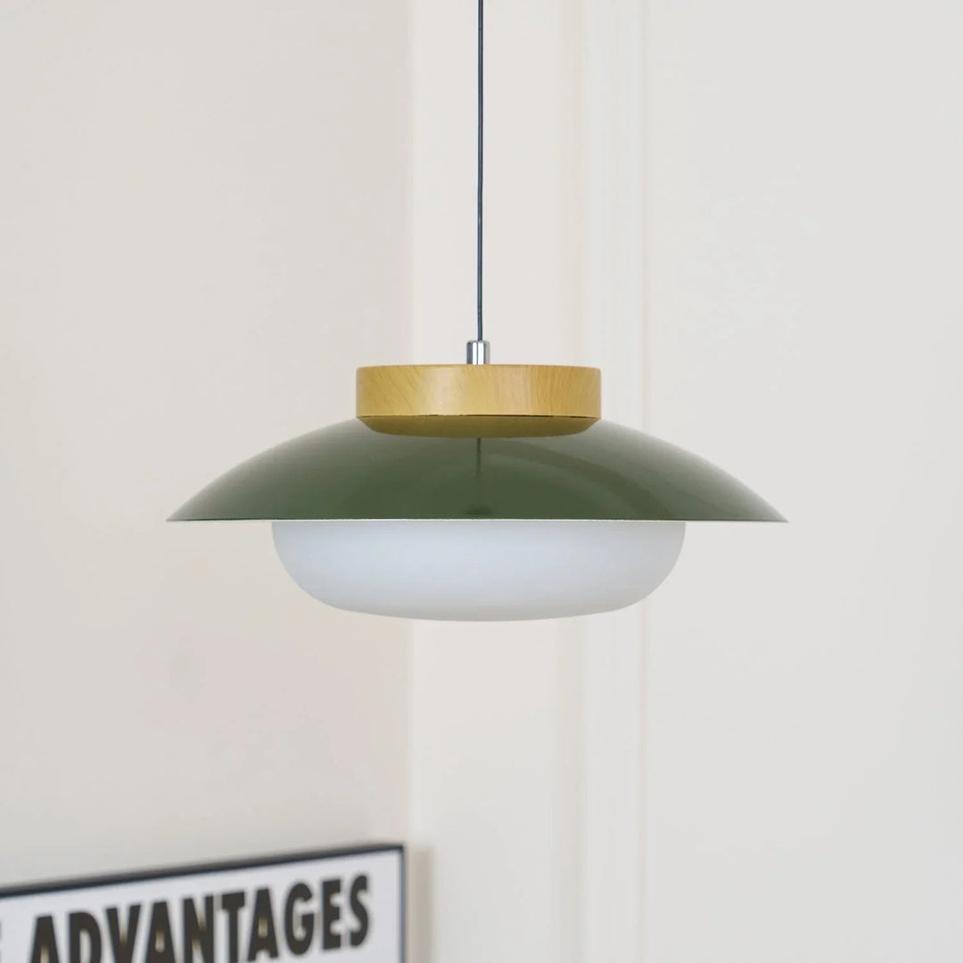 Pendant Lamp - Metal Shade - Wooden Accent - Luvonic