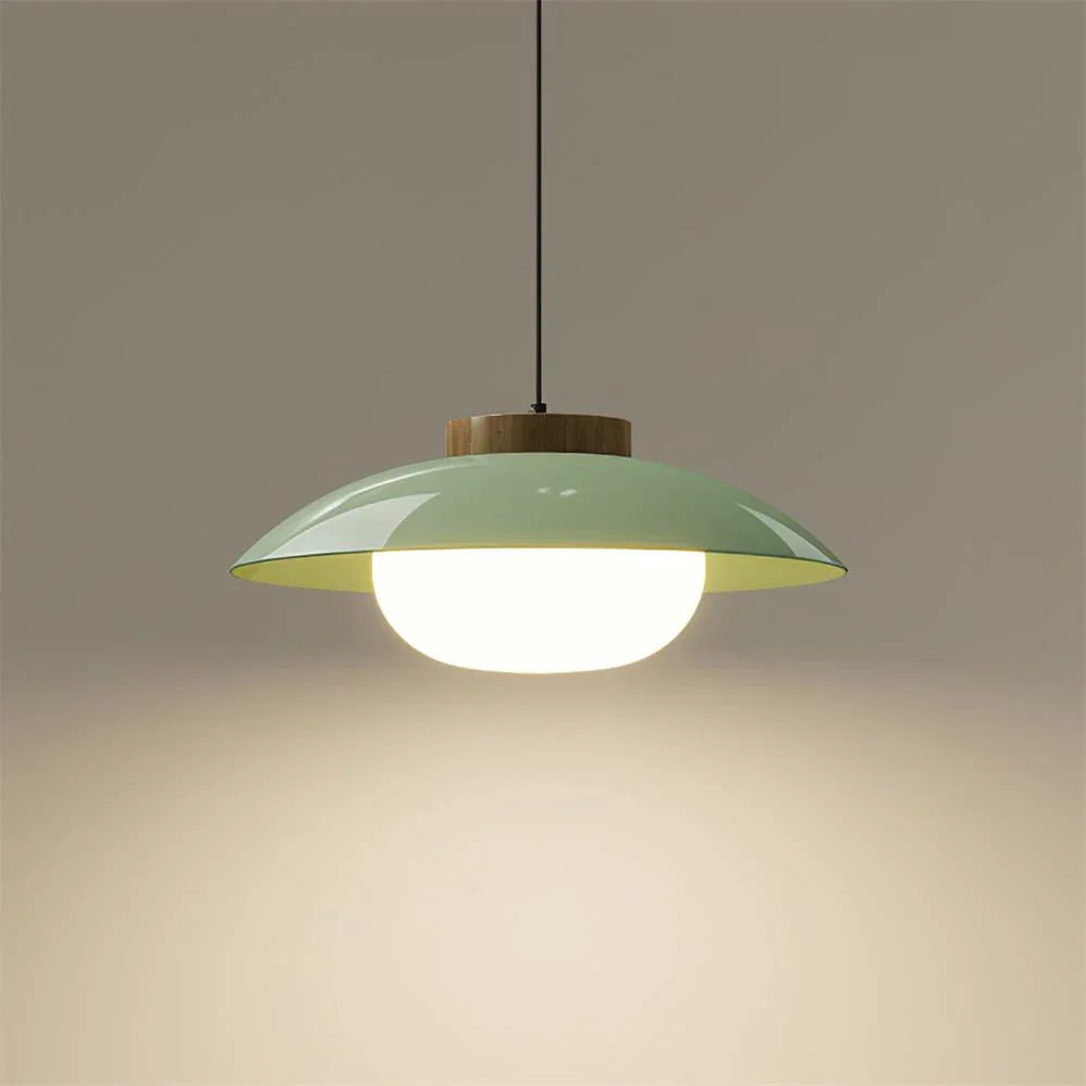Pendant Lamp - Metal Shade - Wooden Accent - Luvonic
