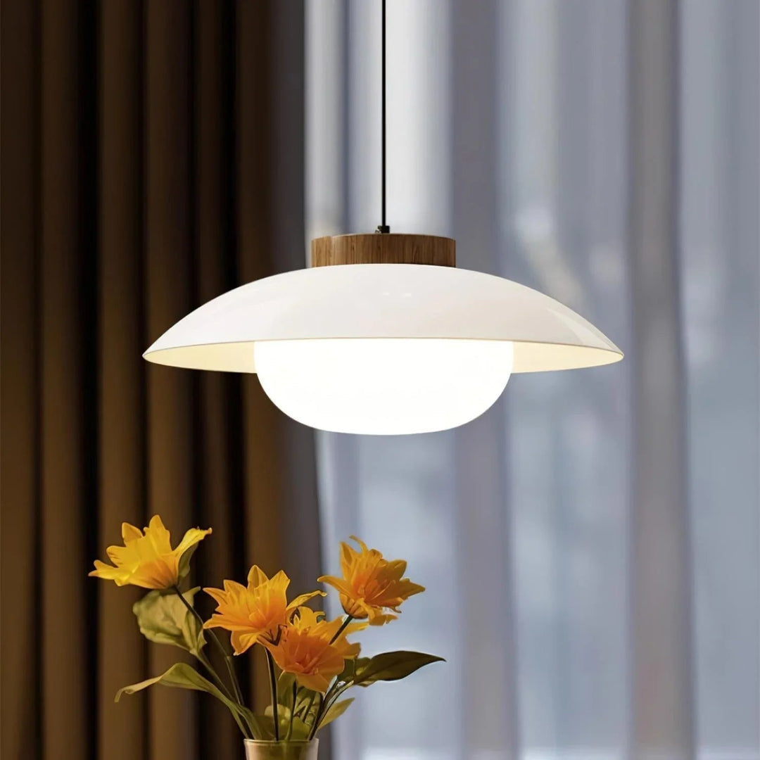 Pendant Lamp - Metal Shade - Wooden Accent - Luvonic