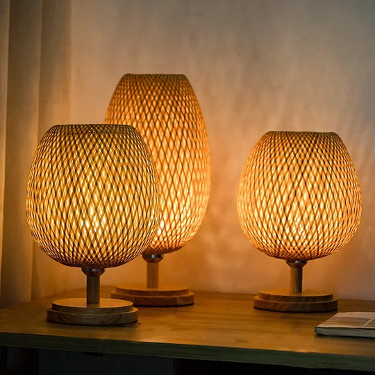 Table Lamp - Bamboo Shade - Wooden Base