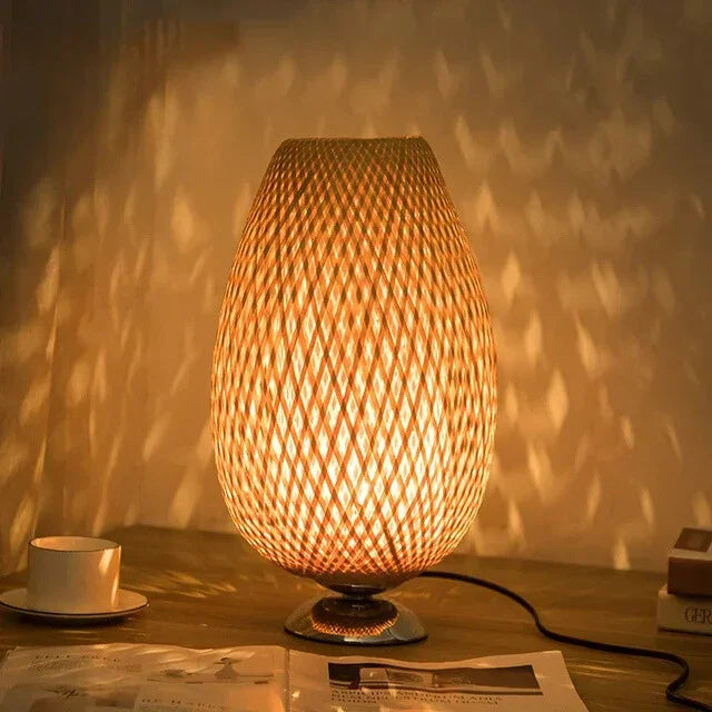 Table Lamp - Bamboo Shade - Wooden Base