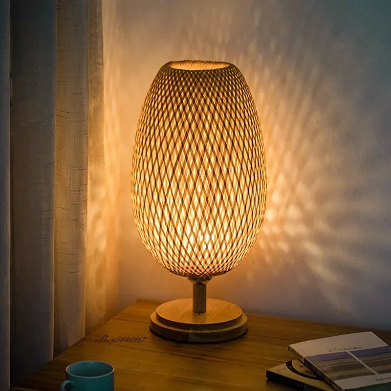Table Lamp - Bamboo Shade - Wooden Base