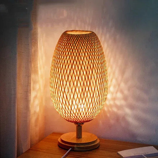 Table Lamp - Bamboo Shade - Wooden Base