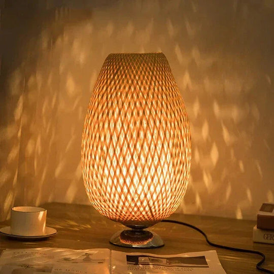 Table Lamp - Bamboo Shade - Wooden Base