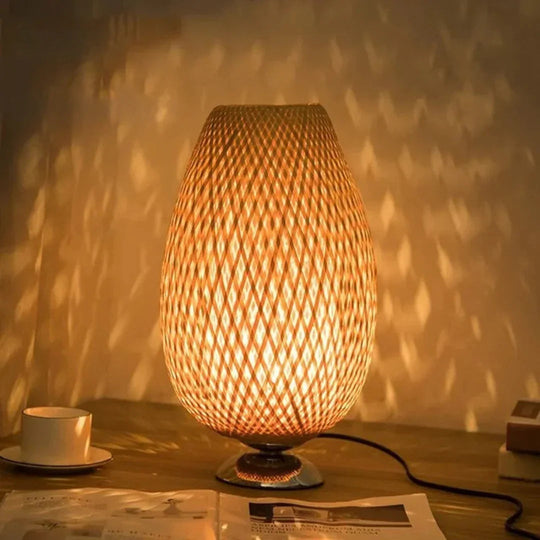 Table Lamp - Bamboo Shade - Wooden Base