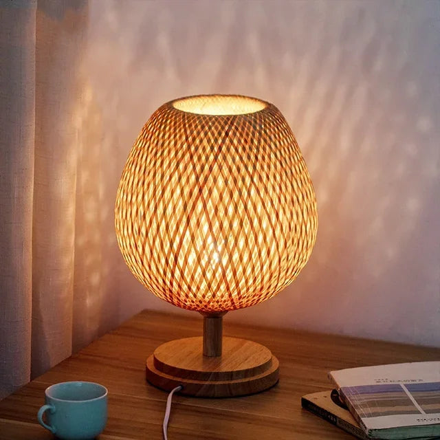 Table Lamp - Bamboo Shade - Wooden Base