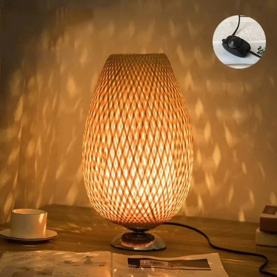 Table Lamp - Bamboo Shade - Wooden Base