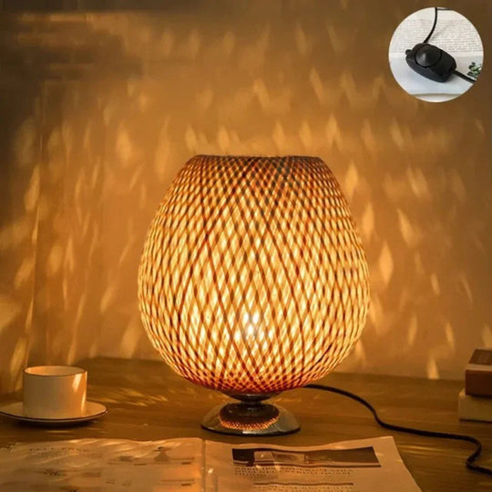 Table Lamp - Bamboo Shade - Wooden Base