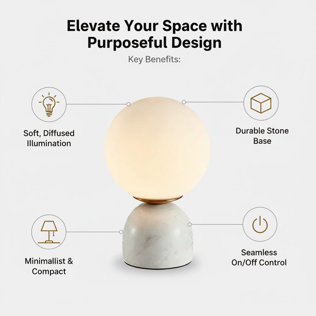 Table Lamp - Globe Design - Stone Base