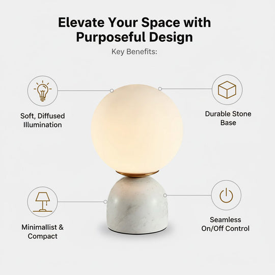 Table Lamp - Globe Design - Stone Base
