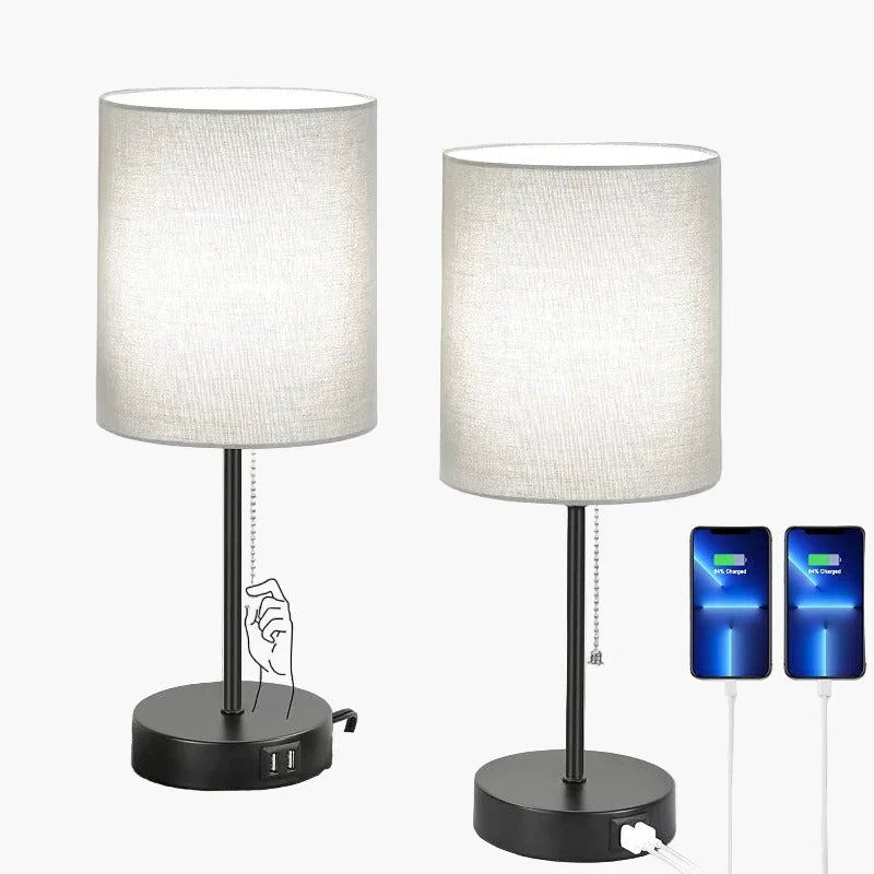 Table Lamp - USB Ports - Modern Black Set