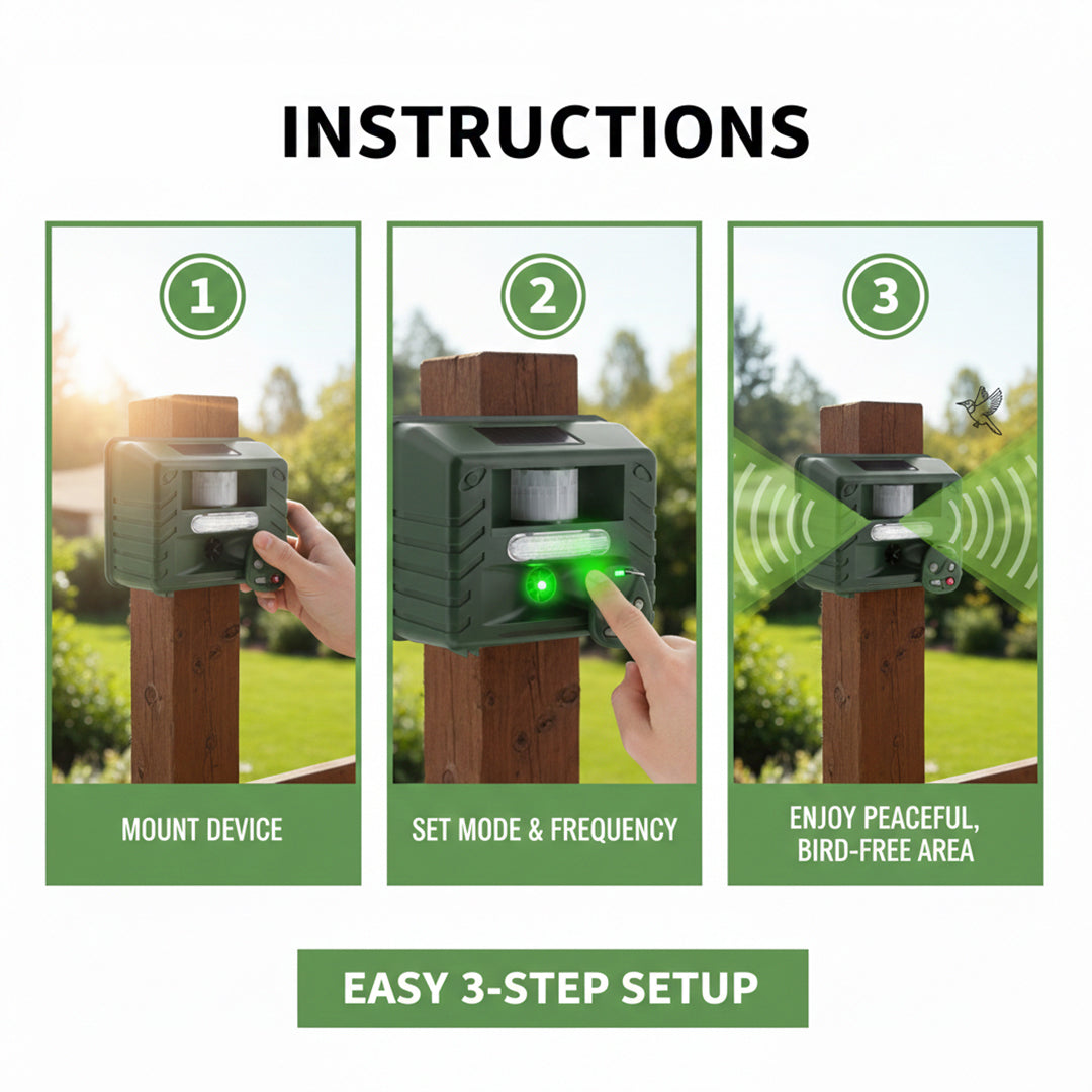 Bird Repeller with Ultrasonic Sound and Motion Sensor