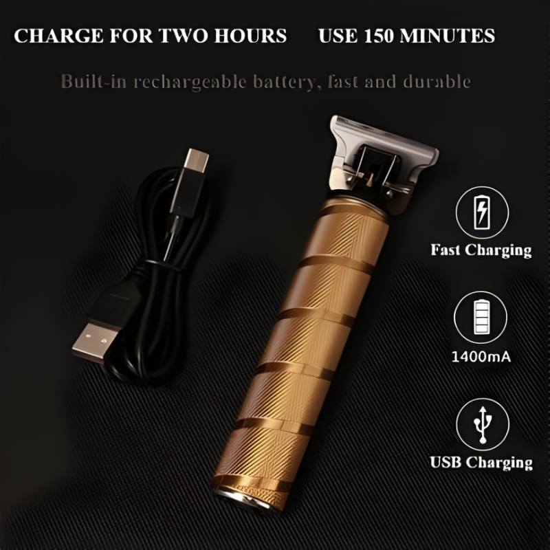 Hair Clipper Set with Adjustable Blades and Gold Finish