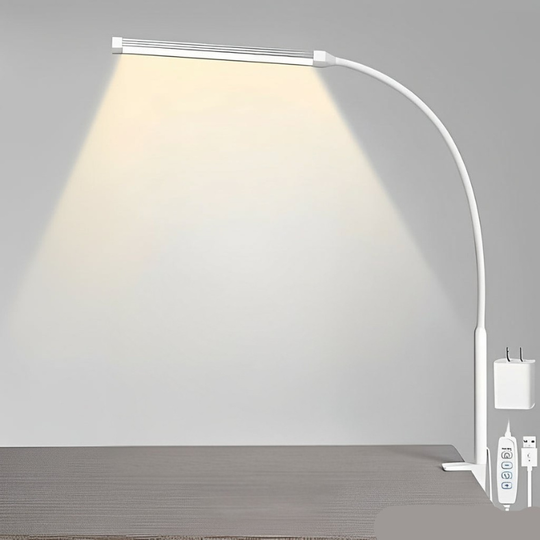 Desk Lamp with Gooseneck Clamp and Adjustable Brightness