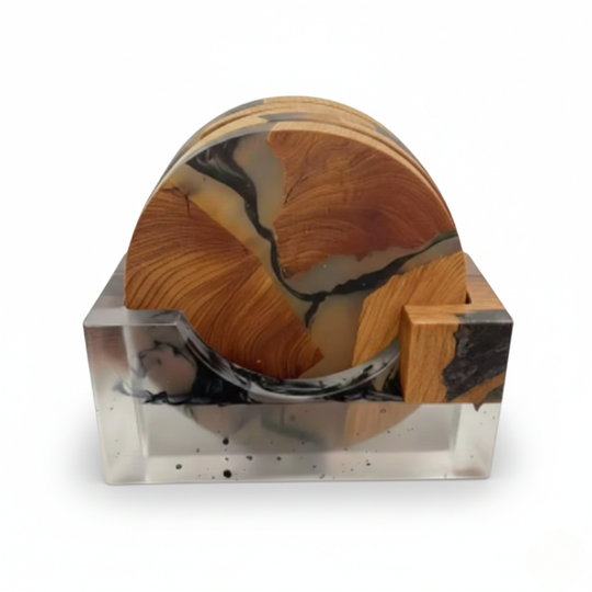 Coaster Set with Japanese Design and Resin Accents