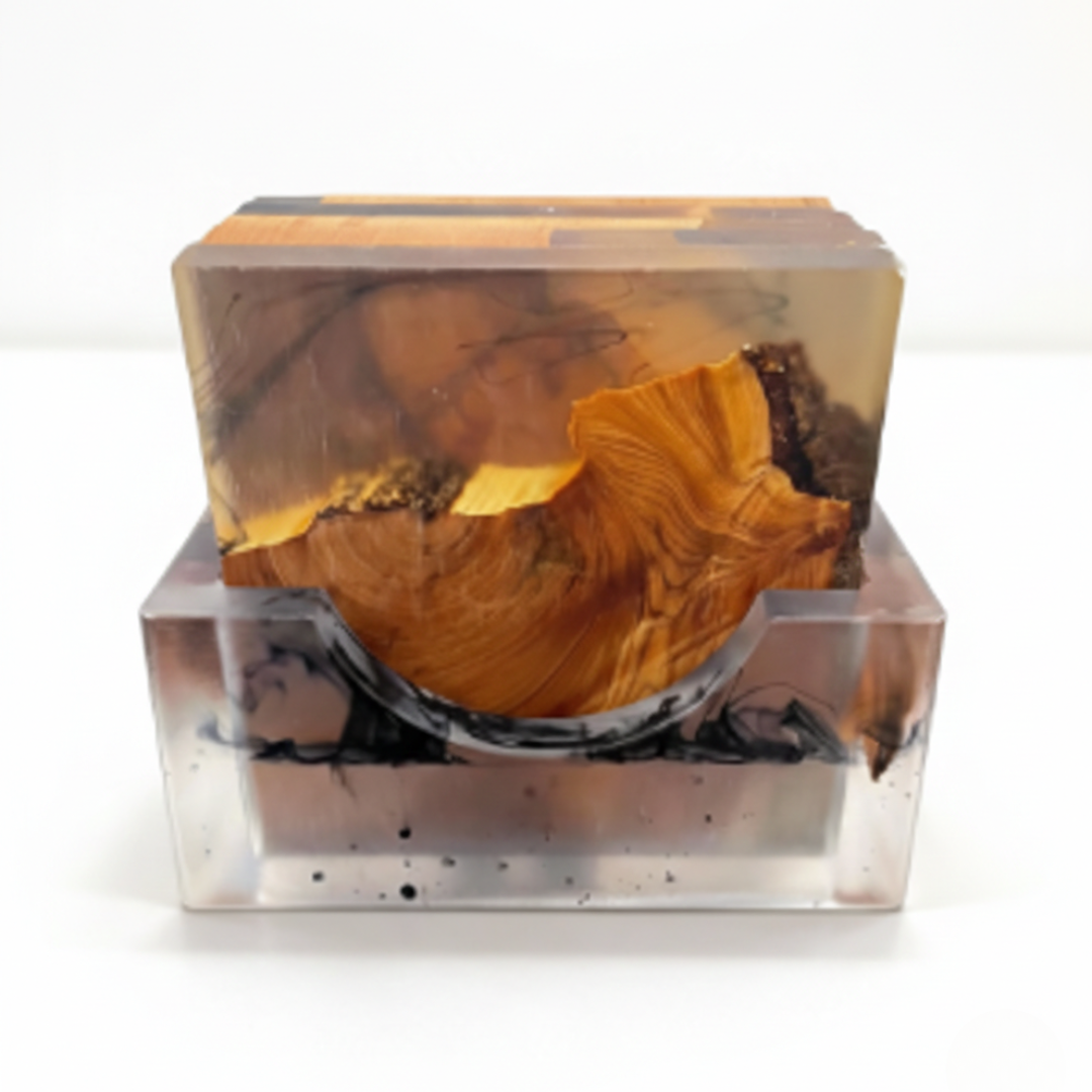 Coaster Set with Japanese Design and Resin Accents