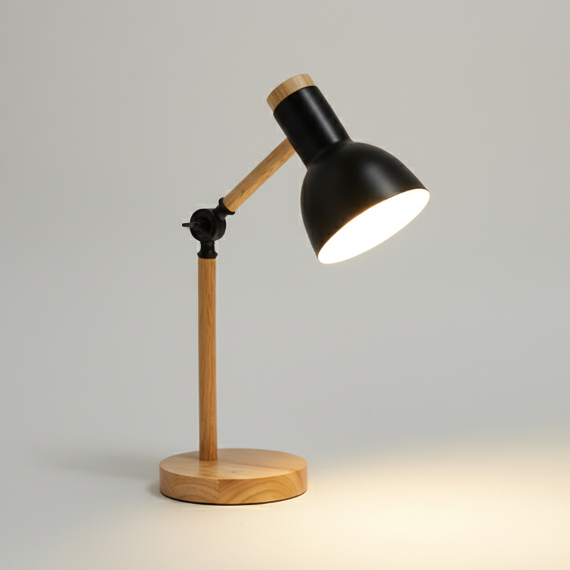 Wooden Table Lamp - Adjustable Design - Bedside Lighting
