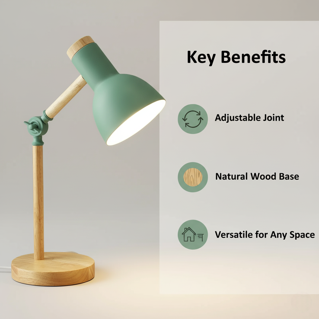 Wooden Table Lamp - Adjustable Design - Bedside Lighting