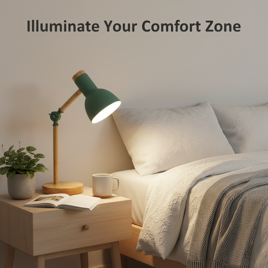 Wooden Table Lamp - Adjustable Design - Bedside Lighting