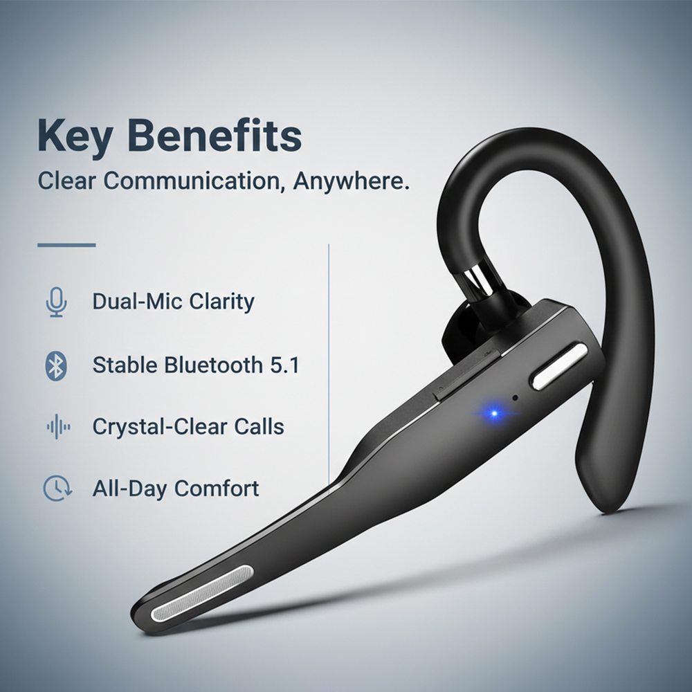 Bluetooth Headset with Wireless Connectivity and Dual Microphones
