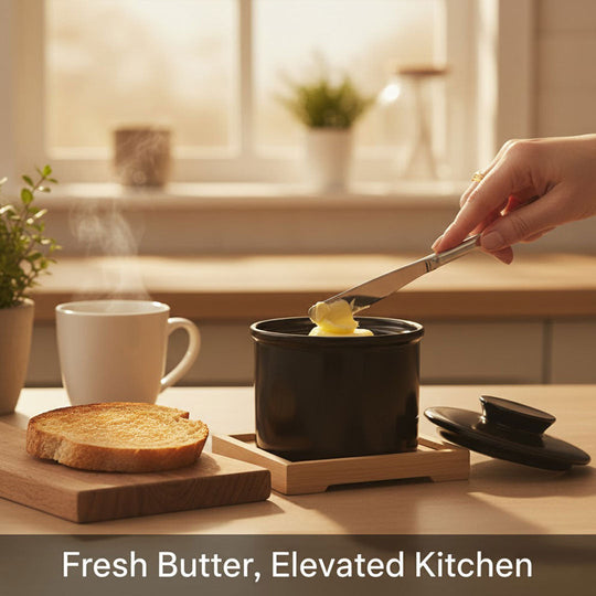 Butter Keeper with Ceramic Design and Water-Sealed Lid