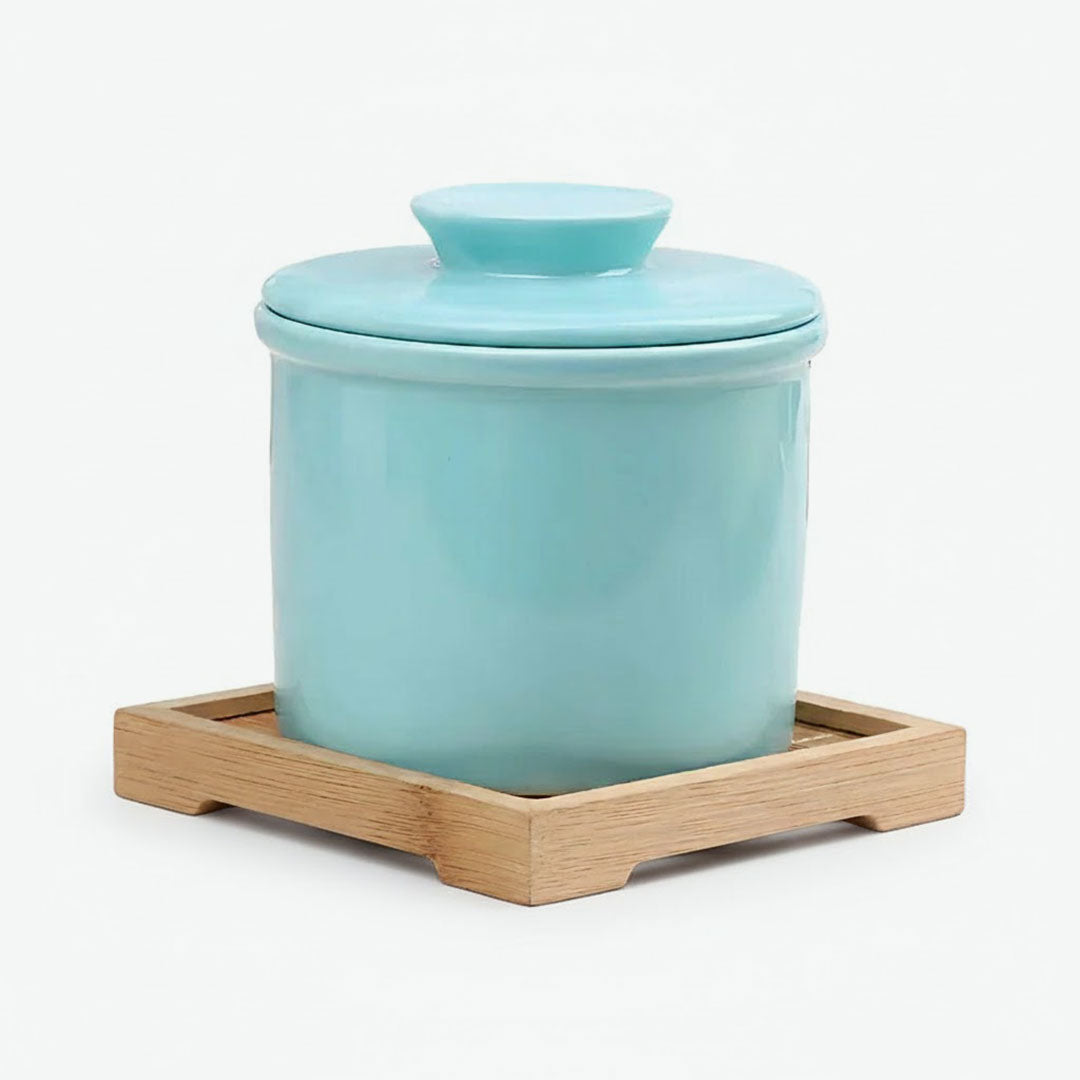 Butter Keeper with Ceramic Design and Water-Sealed Lid