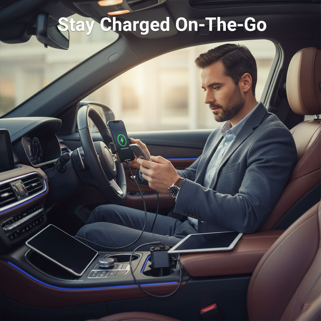 Car Charger with Retractable Cable and Dual Ports