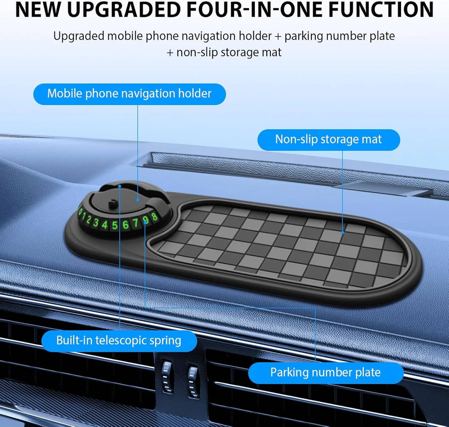 Car Phone Mount with Anti-Slip Base and Dash Mat