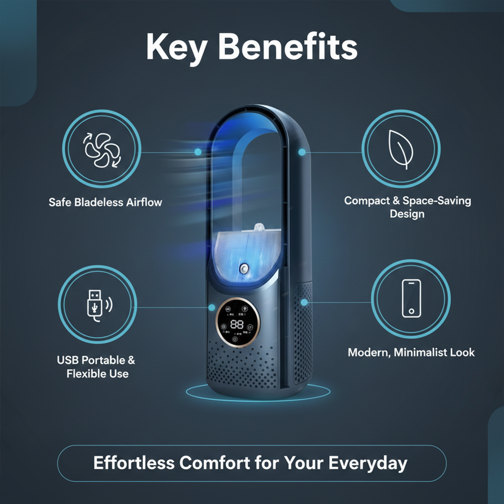 Cooling Fan with Bladeless Design and USB Port