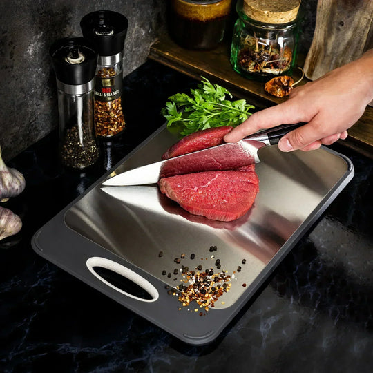 Cutting Board with Stainless Steel Surface and Non-Slip Handle