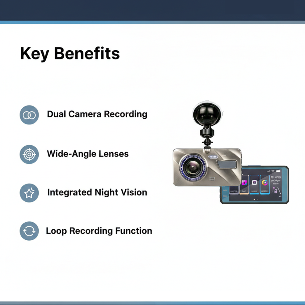 Dash Cam with Wireless Front and Rear Recording