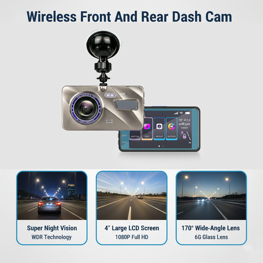 Dash Cam with Wireless Front and Rear Recording