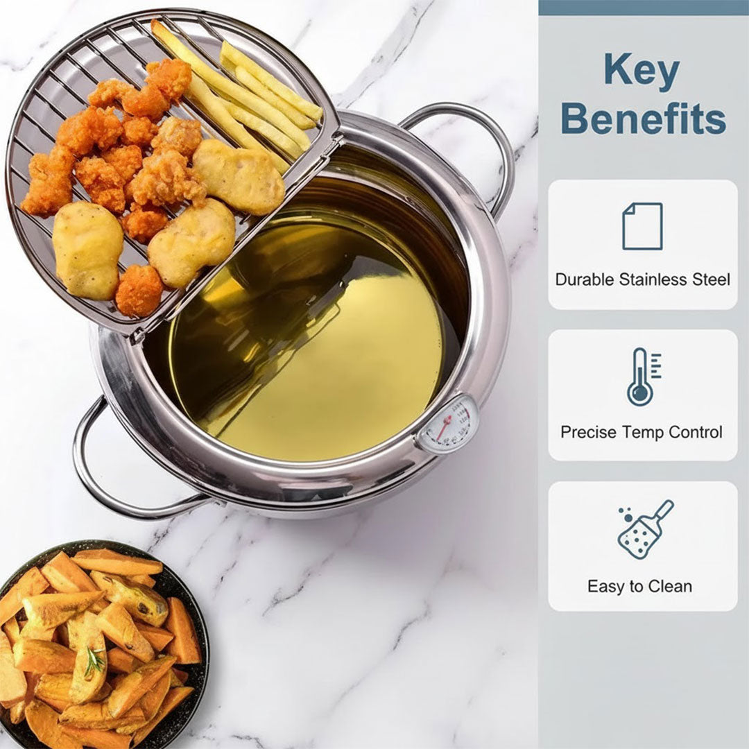 Deep Fryer with Stainless Steel Pot and Thermometer