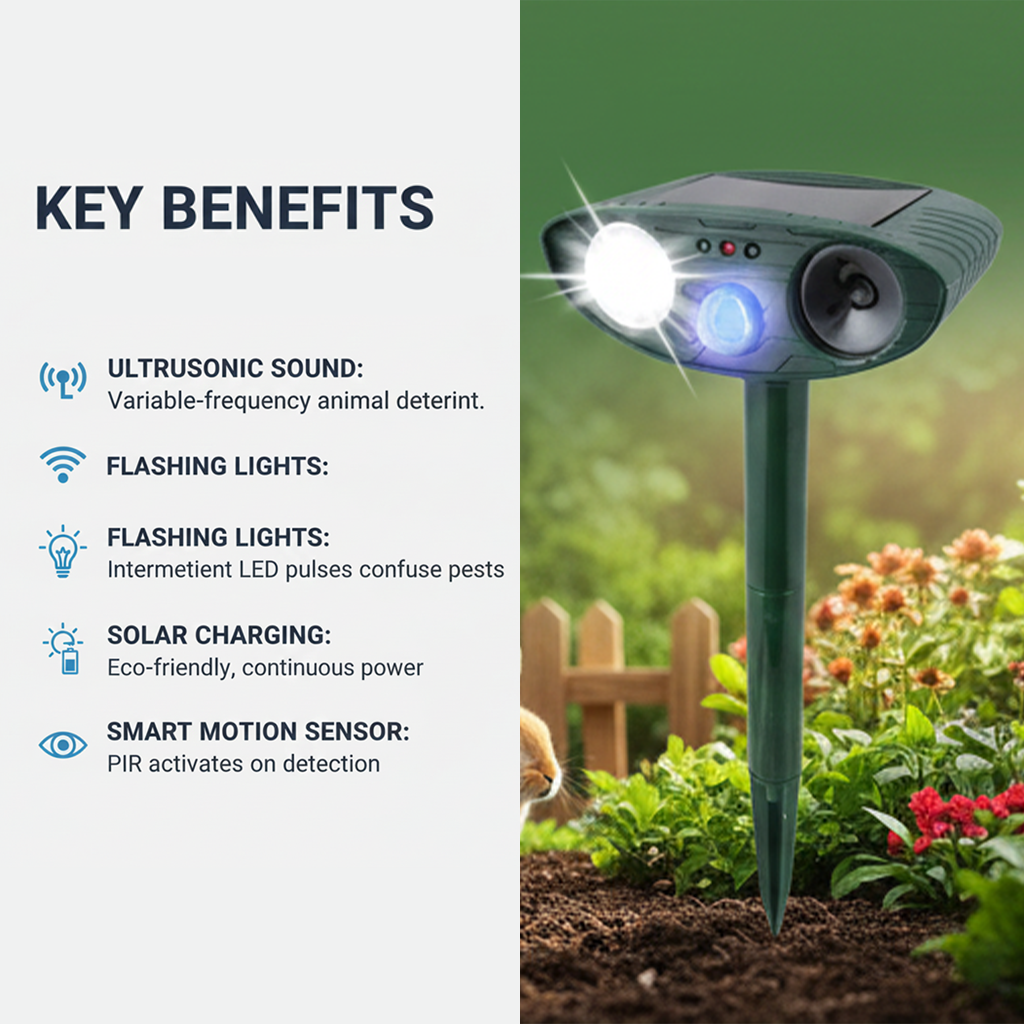 Deer Repellent with Solar Power and Motion Detection